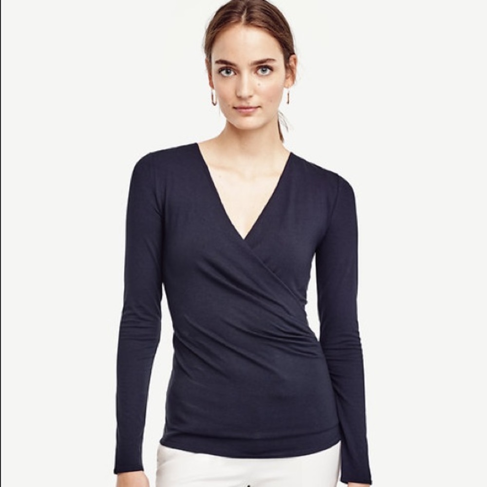 Ann Taylor wrap top with ruching & side zip | L